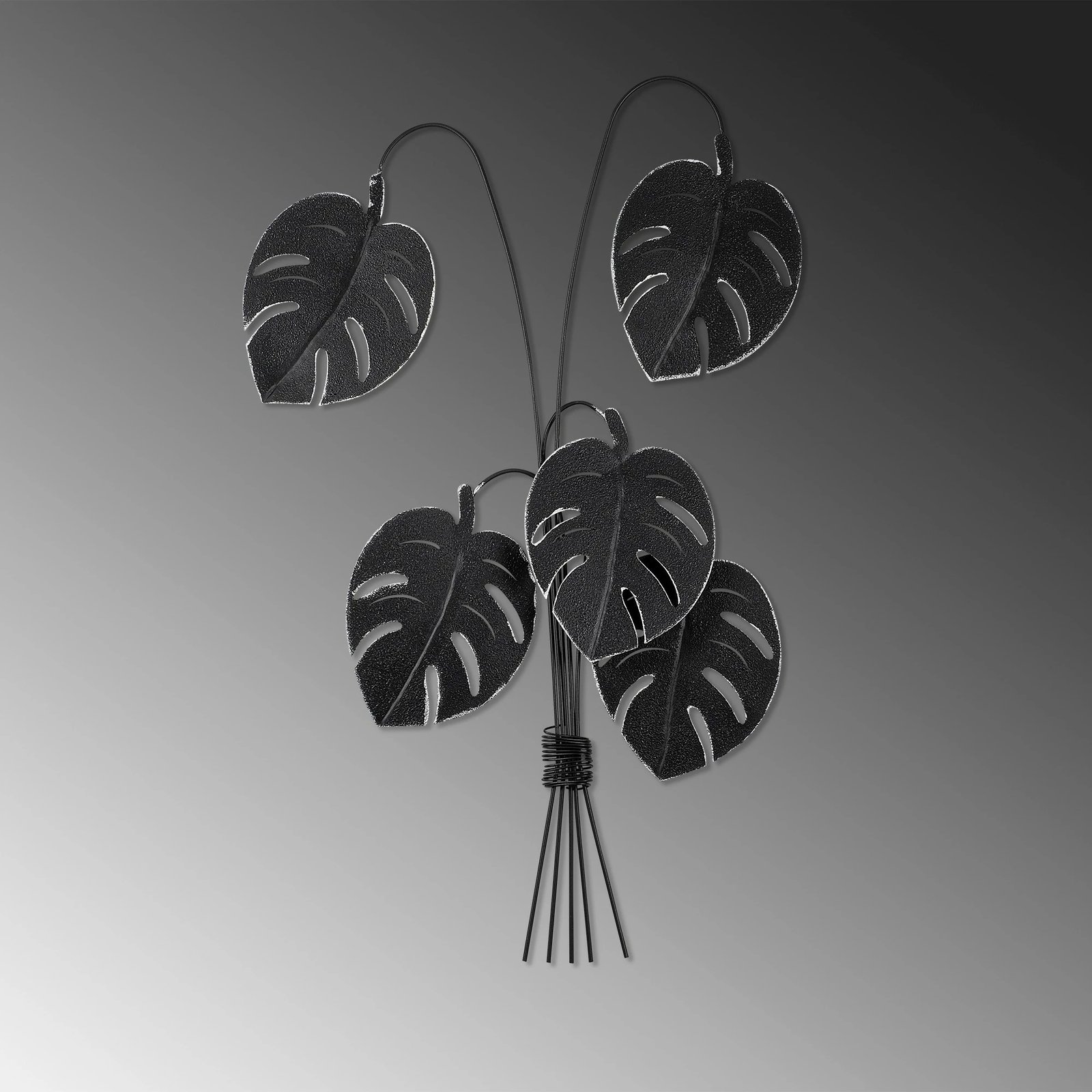 Aksesor muri dekorativ prej metali, Monstera, ngjyrë e zezë