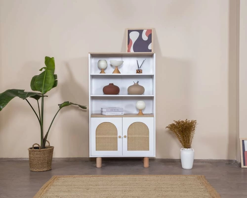 Raft librash Skye Decor, bohem, bardhë dhe lis