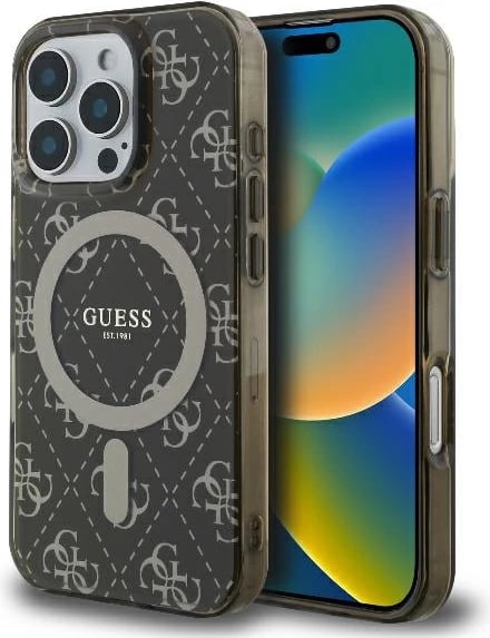 Mbështjellës Guess IML 4G Background MagSafe për iPhone 16 Pro Max, Kafe
