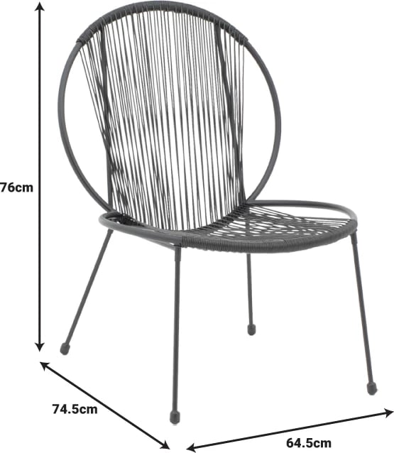 Karrige për kopsht Dapper, metalike e zezë, PE, 64.5x74.5x76cm