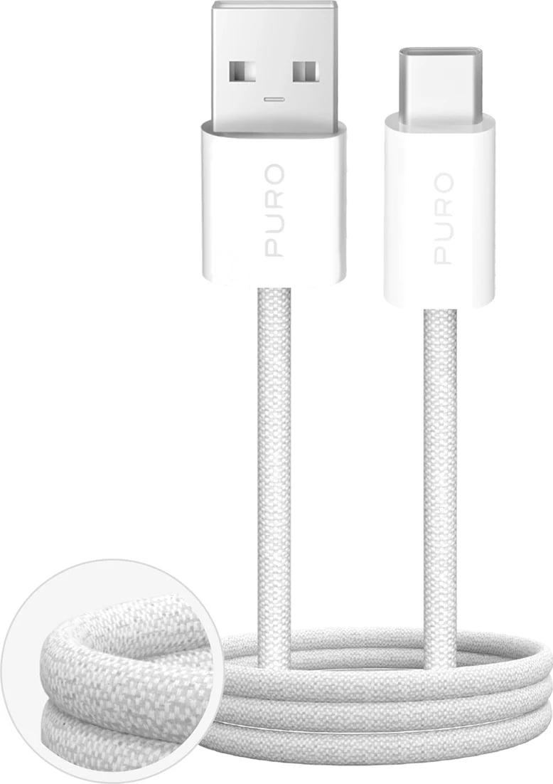 Kabllo USB-A në USB-C Puro Fabrik 2.0, 1.5m, 10W, e bardhë