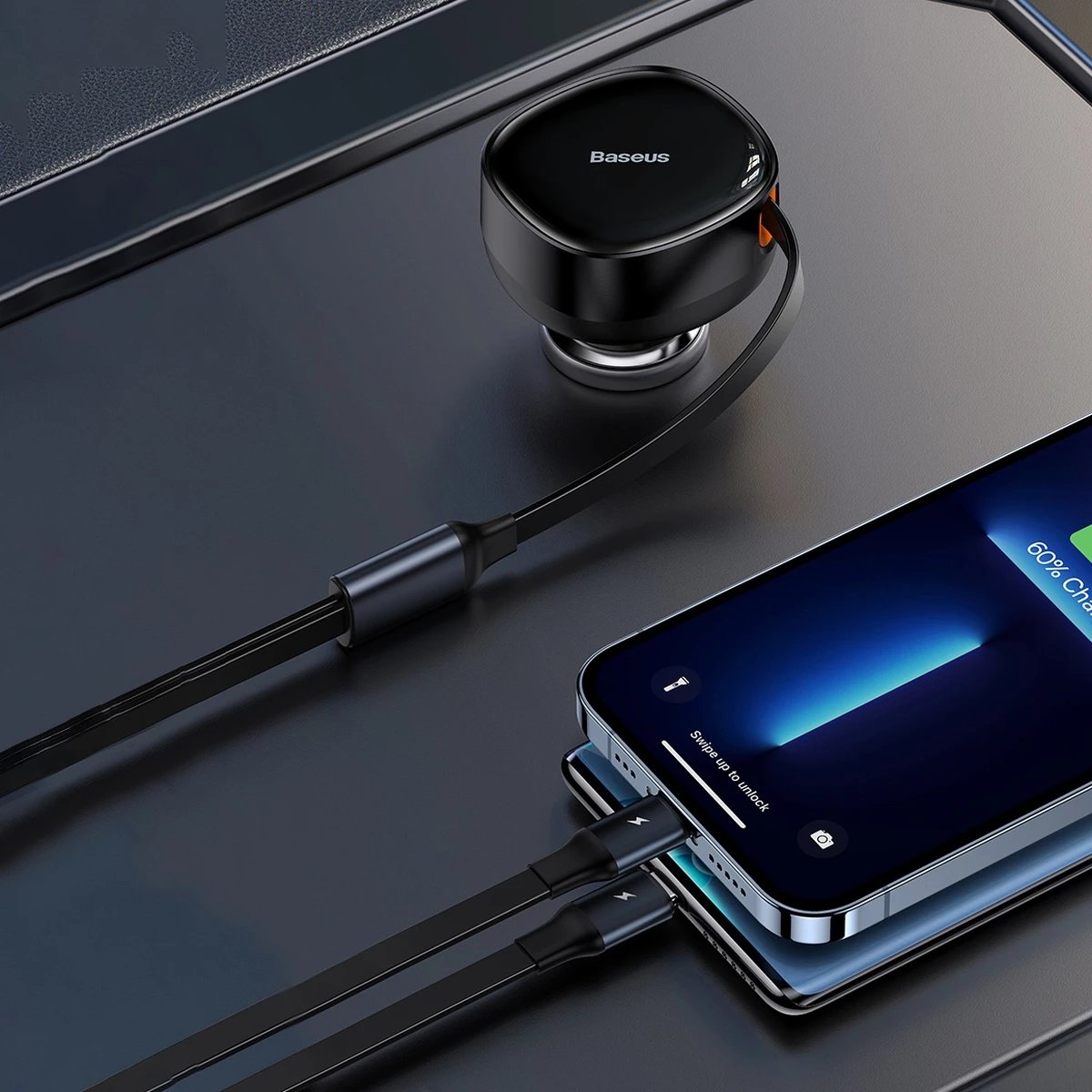 Karikues veture Baseus Enjoyment 2in1, 30W, me kabllo USB-C dhe Lightning, i zi