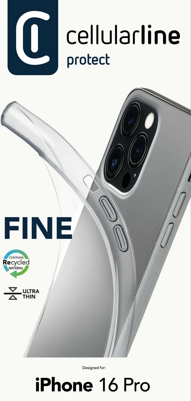Mbështjellës Cellular Line për iPhone 16 Pro, transparent