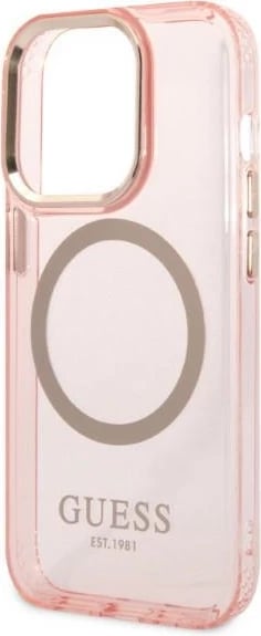 Mbështjellës Guess GUHMP14LHTCMP për iPhone 14 Pro 6.1", MagSafe, rozë