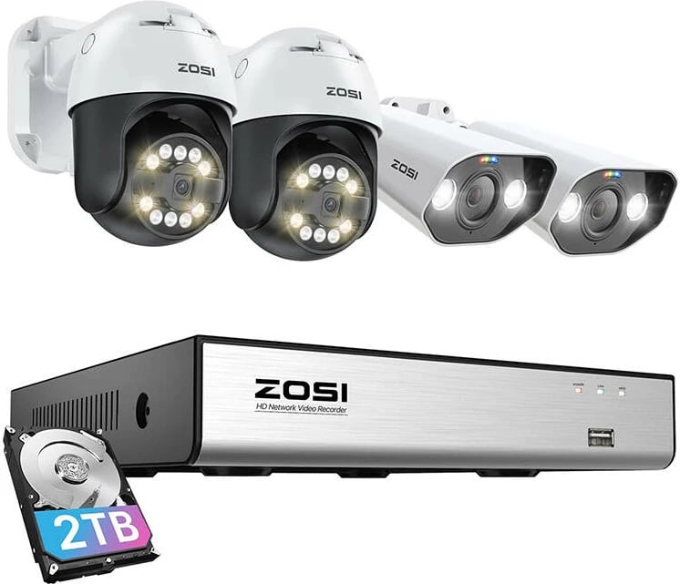 Set kamera IP ZOSI C296 WiFi 5MP & C182 WiFi 8MP me regjistrues NVR 8 kanale dhe HDD 2TB