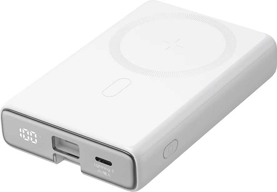 Powerbank Joyroom JR-PBM01, 10000mAh, 20W, me magnet, me këmbë, me kabllo Lightning-USB-C, Bardhë