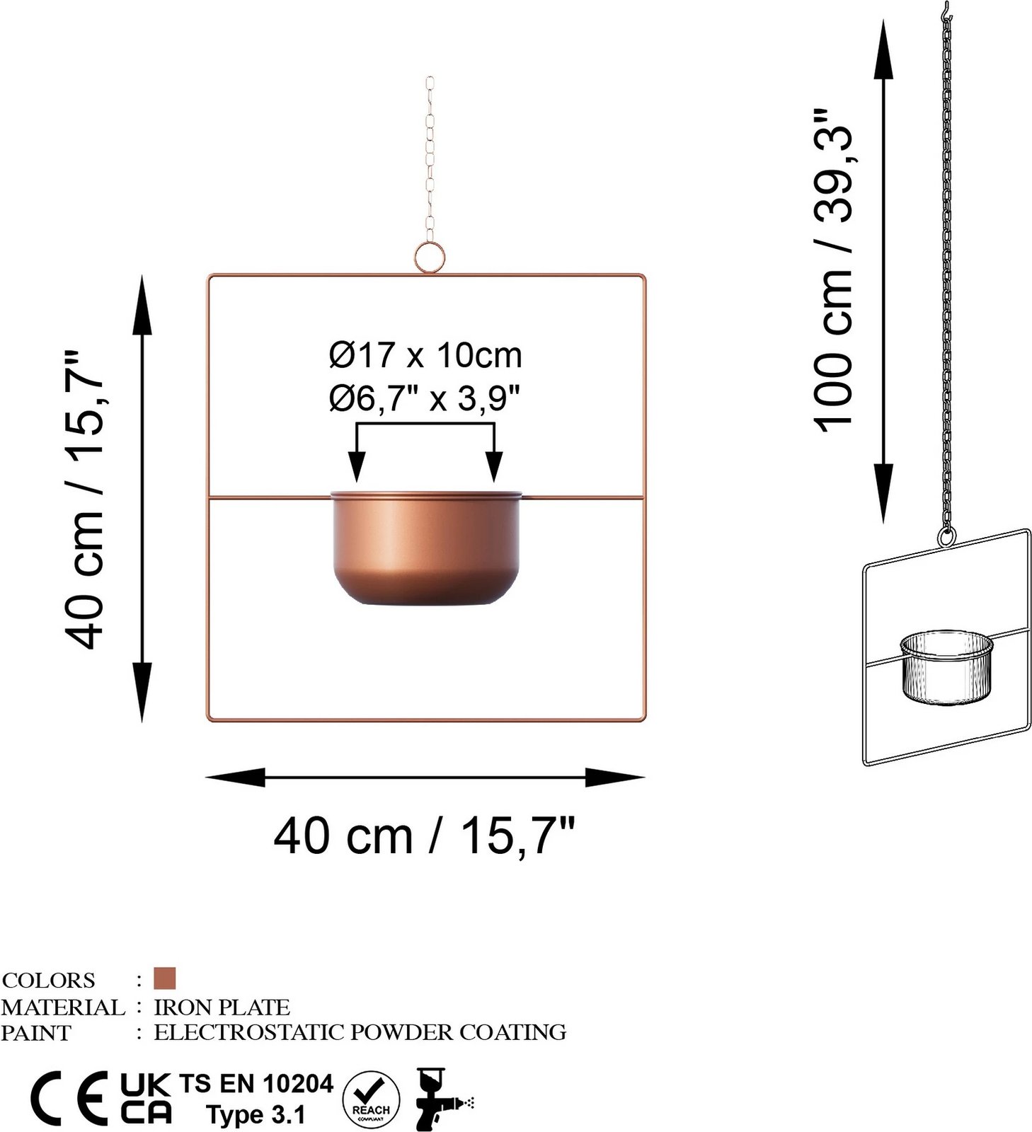 Vazo dekorative varëse, ngjyrë bakri, Aberto Design, Pandantif