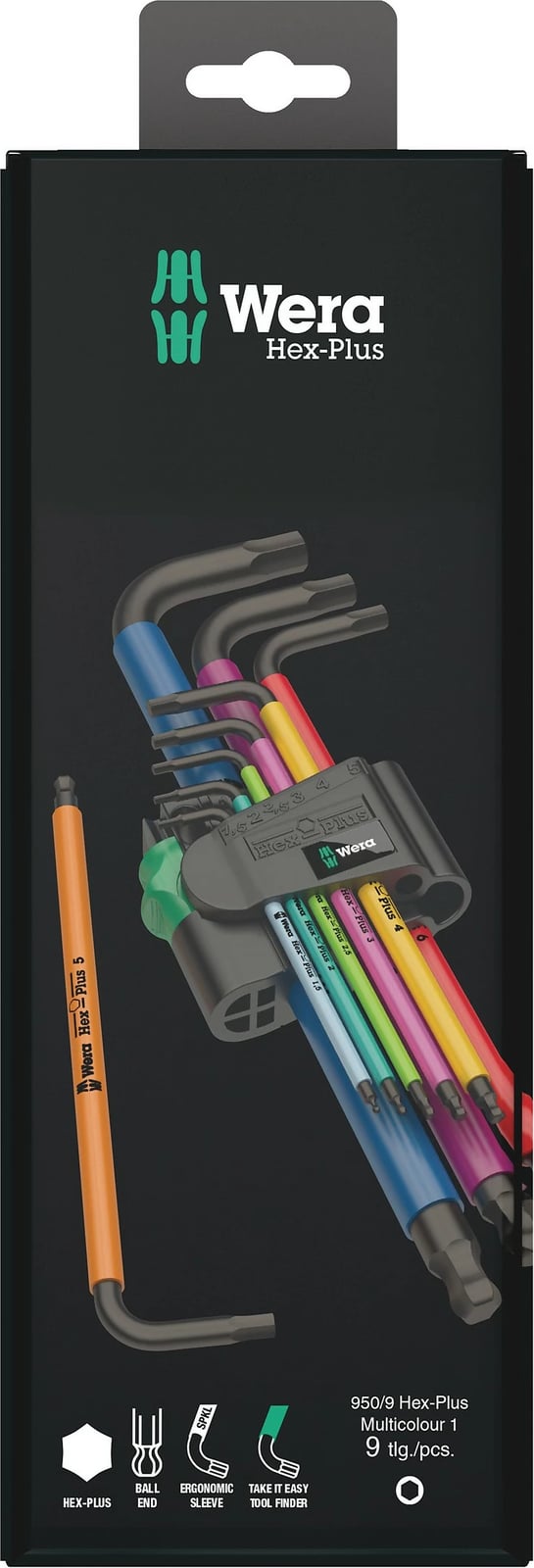 Set çelësa imbus Wera 950 Spkl9 Hex-plus, 9 copë, çelik inox, me ngjyra