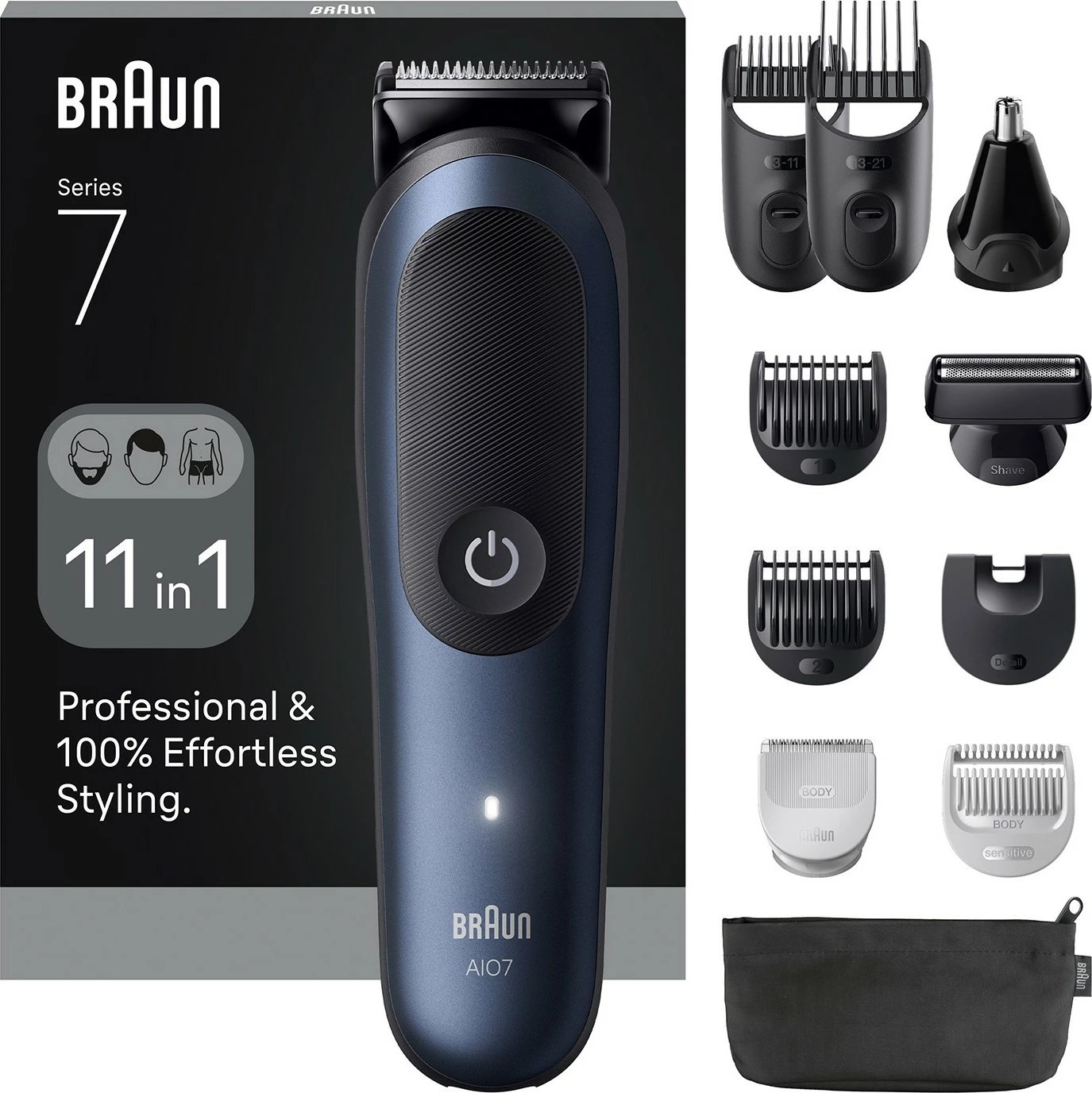 Makinë rroje Braun AIO7540, universal, 120 min, e zezë/blu Makinë rroje Braun AIO7540, universal, 120 min, e zezë/blu