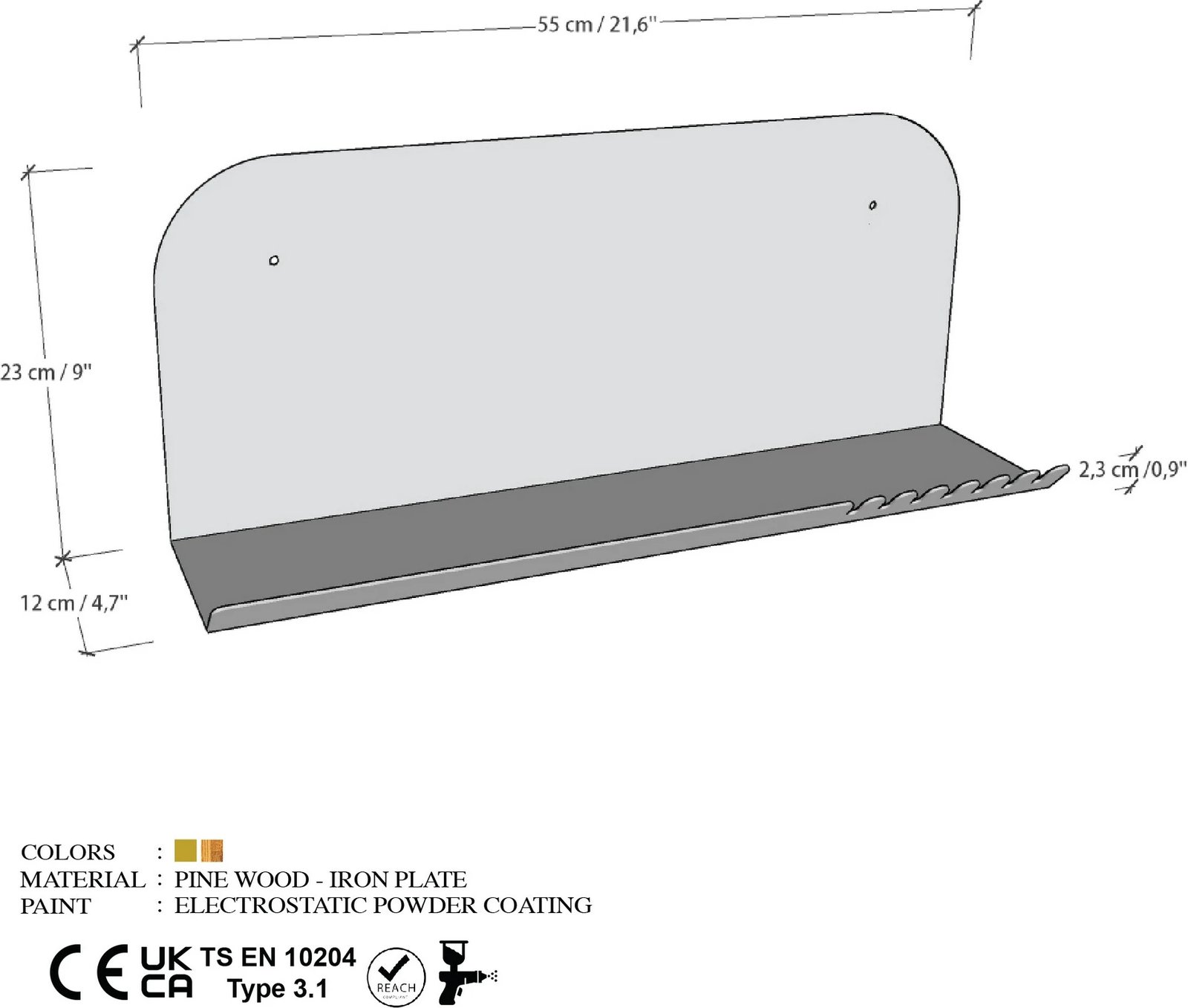 Raft muri metalik, ngjyrë ari, Hanah Home, Long Pouch