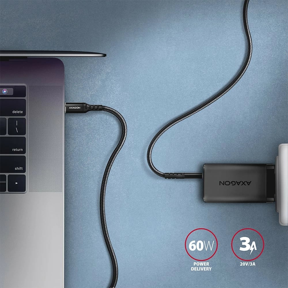 Kabllo USB-C AXAGON BUCM-CM10AB, 1m, 60W, e zezë