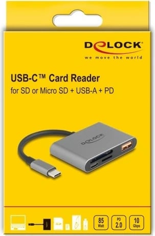 Lexues kartelash DeLOCK USB-C, SD/MicroSD, USB 10Gbps, USB-A, USB-C PD 85W, gri
