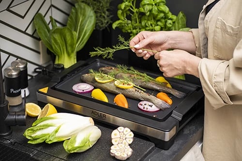 grill elektrik tavoline, Adler, AD 6613, deri 3000W, pllakë jo-ngjitëse 36.5x24 cm, me shpatull