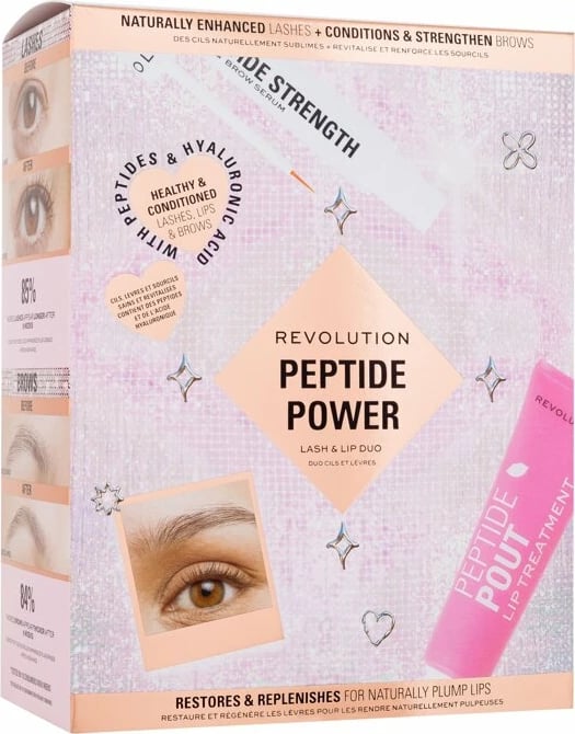 Set serum për qerpikë e vetulla + trajtim për buzë Makeup Revolution London Peptide Strength Lash & Brow Serum 3ml + Peptide Pout Lip Treatment 15ml për femra
