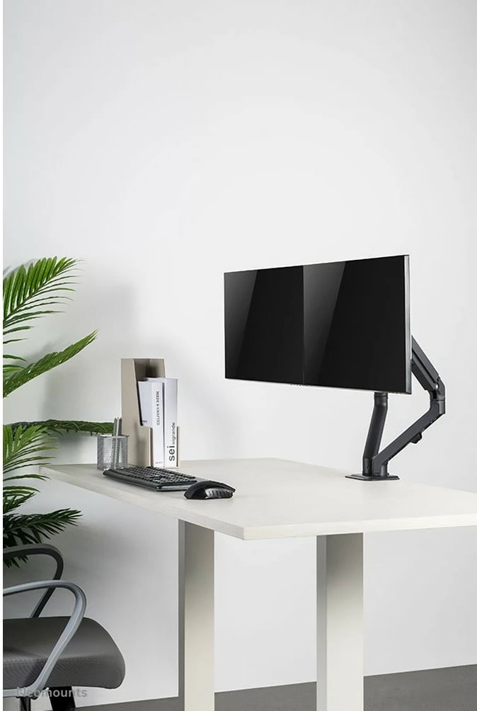 Kasë monitori Neomounts FPMA-D650DBLACK, për 2 ekrane, 17-27 inç, rregullim lartësie, ngjyrë e zezë