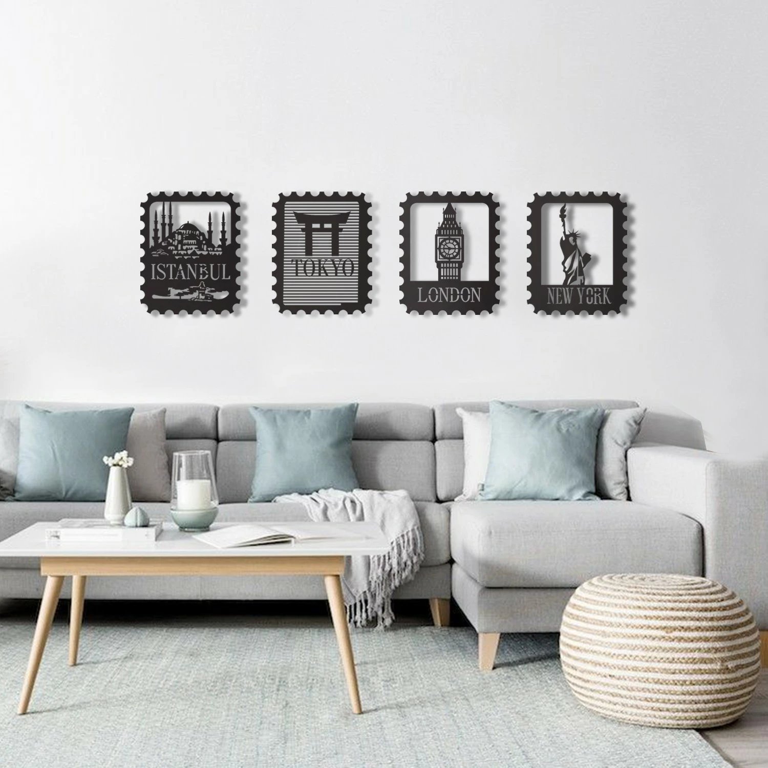 Aksesor dekorativ metalik për mur, Wallity, pullë New York