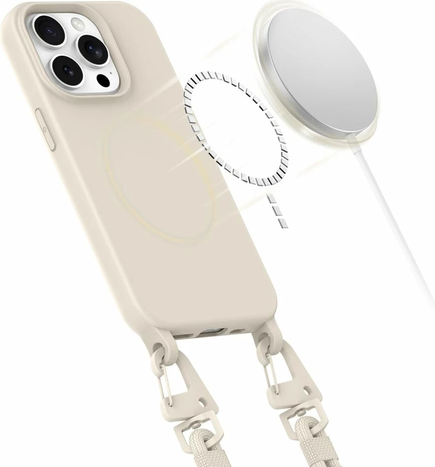 Mbështjellës Tech-Protect Magnecklace për iPhone 14 Pro, MagSafe, Bezhe me litar