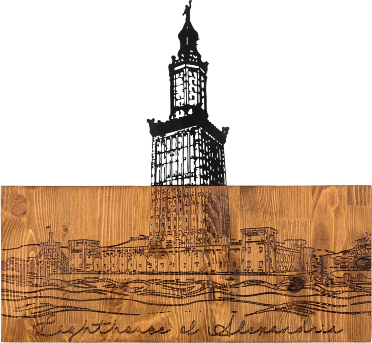 Aksesor dekorativ për mur, druri dhe metal, Wallity, Feneri i Aleksandrisë