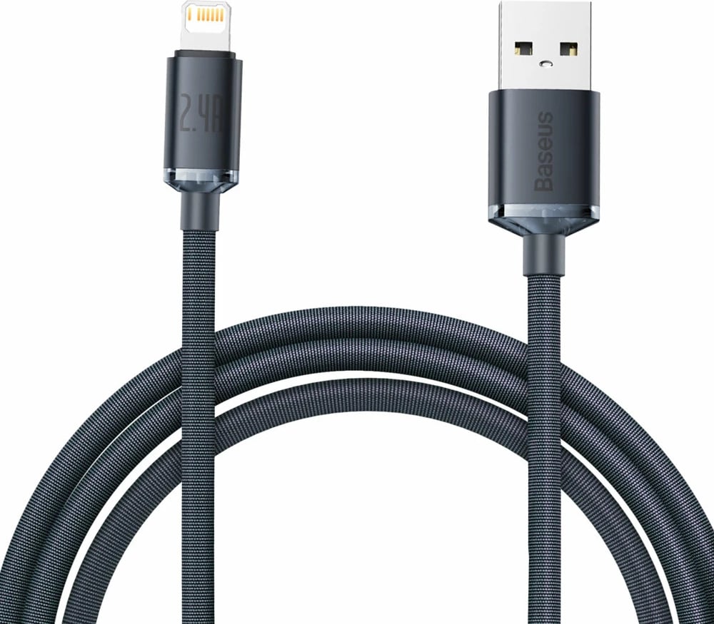 Kabllo Baseus Crystal Shine, USB-A në Lightning, 2m, 2.4A, e zezë