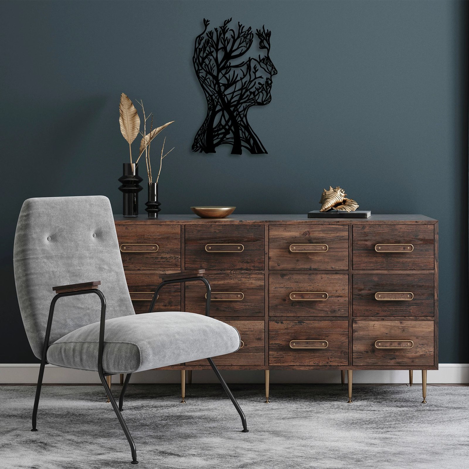 Aksesor dekorativ metalik për mur, Tree Man, Wallity, 27x43cm