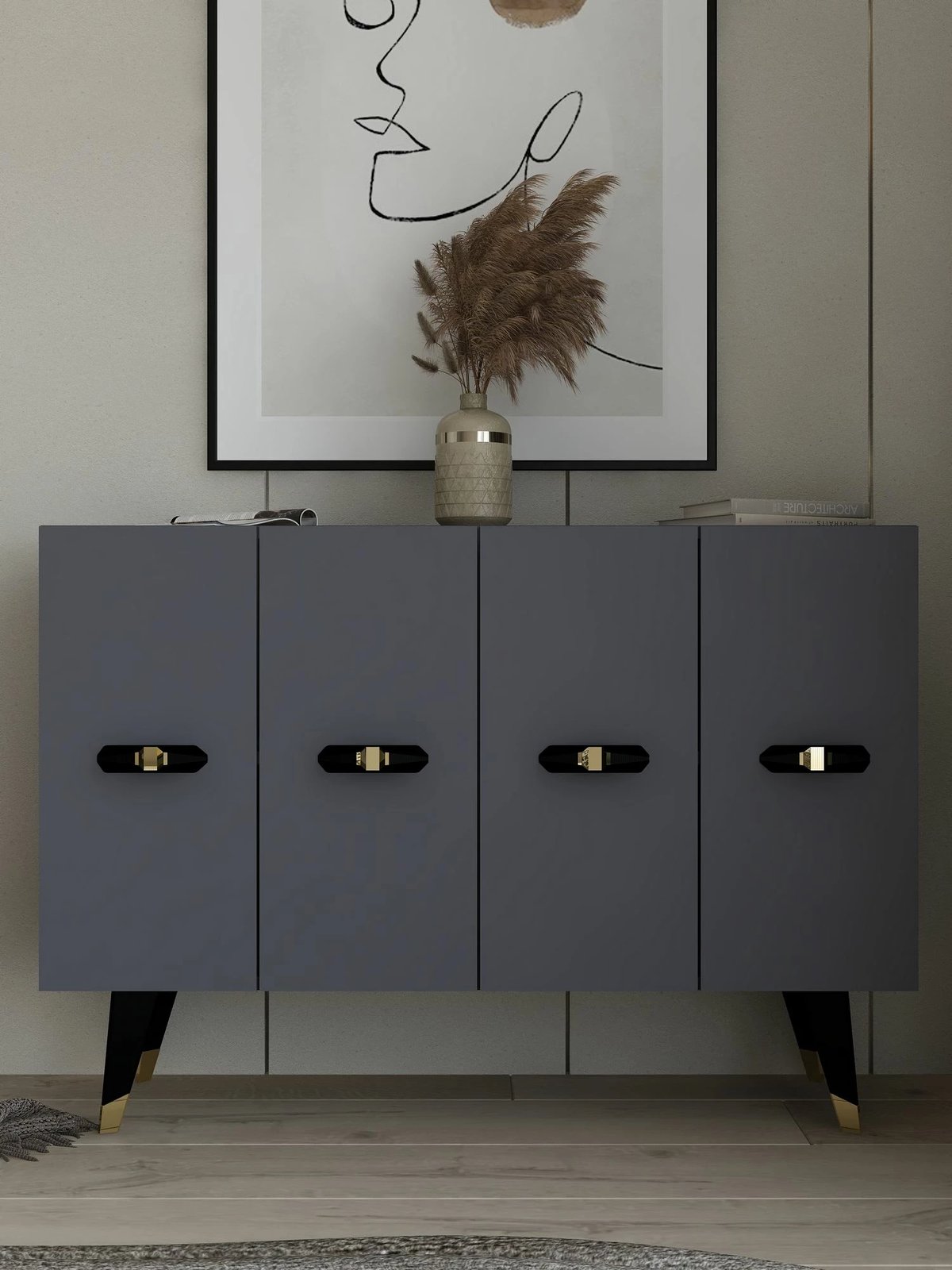 Konsol Skye Decor, Quart V, ngjyrë ari dhe antracit