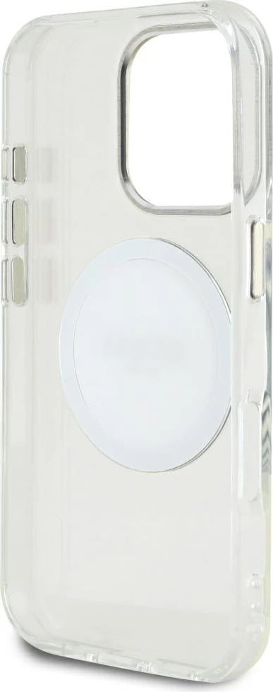 Mbështjellës Guess IML Metal Colored Circle Classic Logo MagSafe për iPhone 16 Pro Max, Bardhë