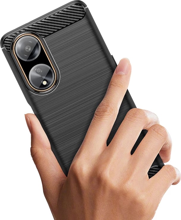 Mbështjellës Hurtel Carbon Case për Oppo A98 5G, i zi