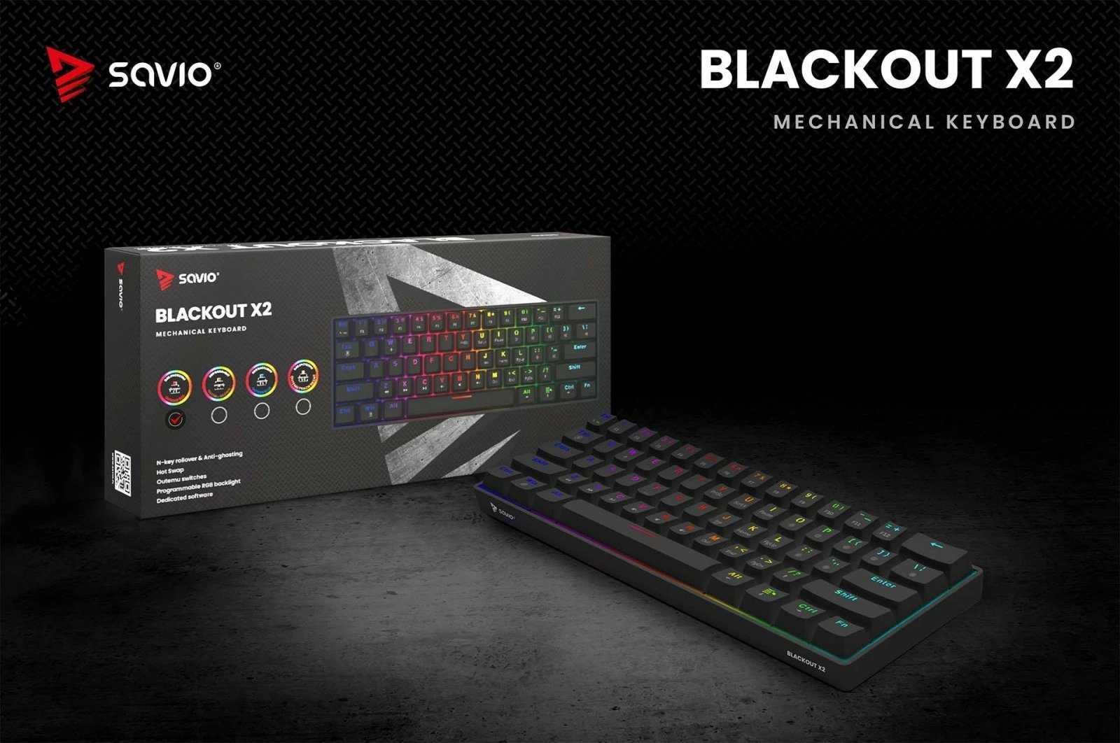 Tastierë mekanike Savio Blackout X2, OUTEMU Red, 60%, me ndriçim ARGB, e zezë