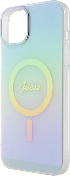 Mbështjellës Guess GUHMP15MHITSQ për iPhone 15 Plus 6.7", IML Iridescent MagSafe, kaltër