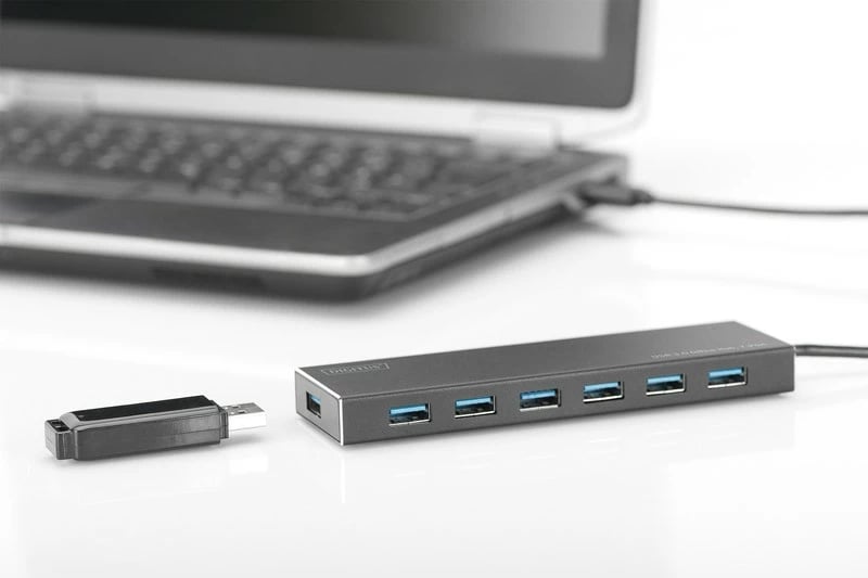 Hub USB 3.0 Digitus DA-70241-1, 7 porta, aktiv, alumini, zi