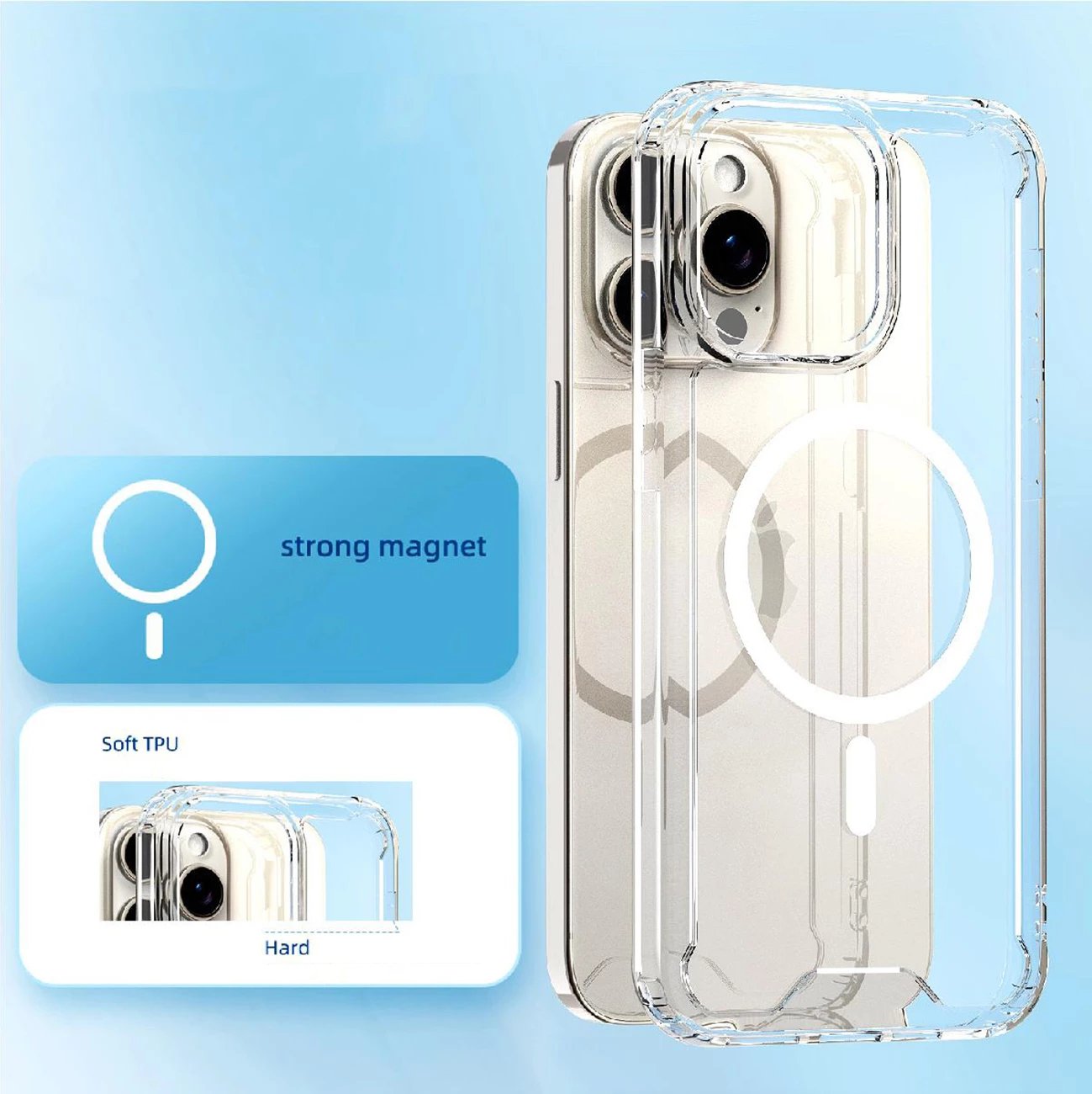 Mbështjellës Hurtel MagSafe Clear Corner Case për iPhone 16 Pro, transparent