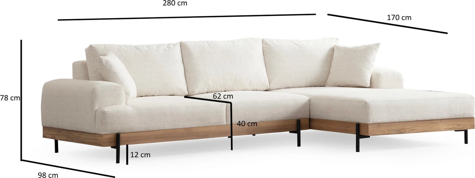 Këndare Atelier del Sofa, Eti Oak, e bardhë, kënd i djathtë