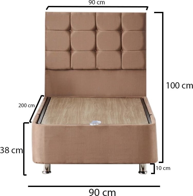 Dyshek, bazë dhe shtrat me këmbë, ngjyrë kafe e çelët, Skye Decor, 90x200cm