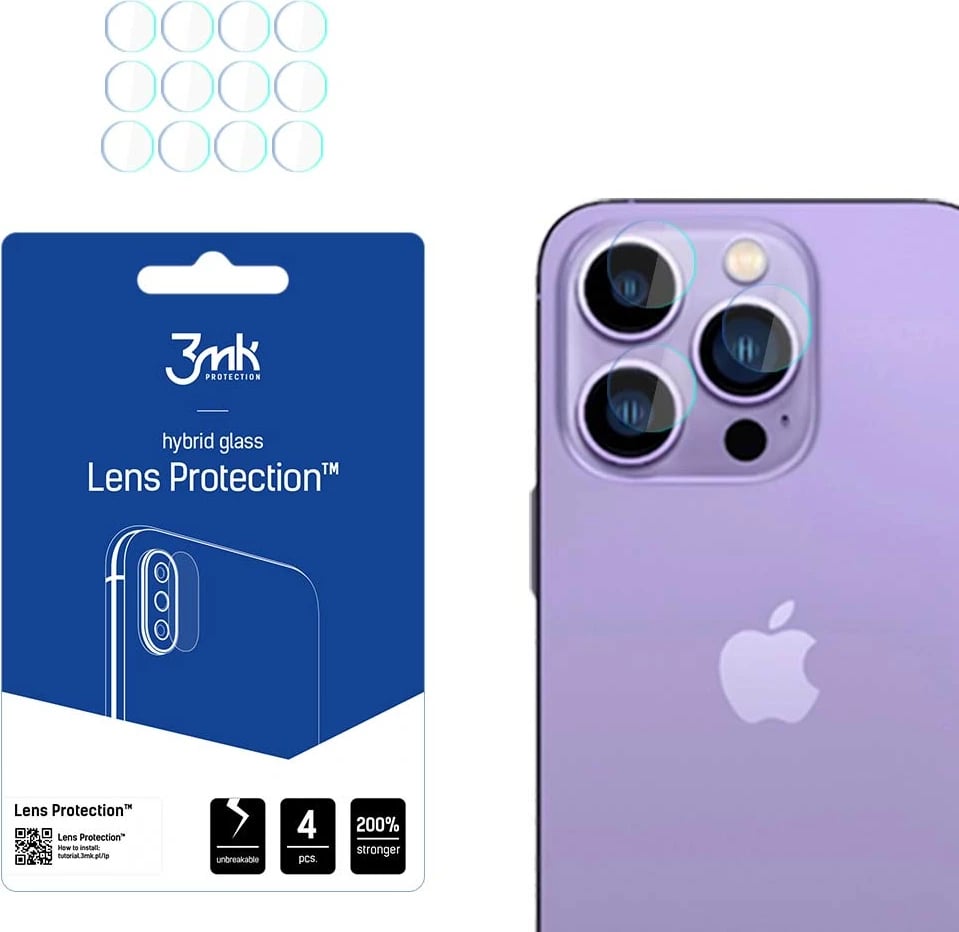 Mbrojtës xhami për kamerë 3mk Protection Lens Protection, për iPhone 14 Pro Max / 14 Pro, Transparent, 4 copë