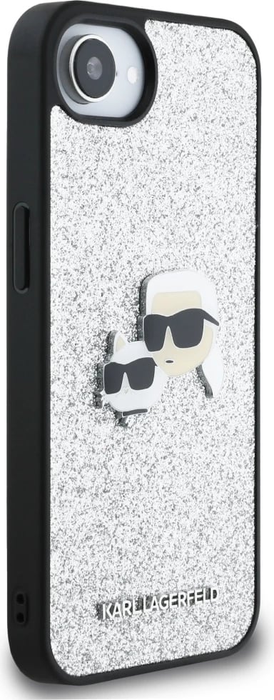 Mbështjellës Karl Lagerfeld Fixed Glitter Ikonik Metal Pin për iPhone 16e, argjendtë