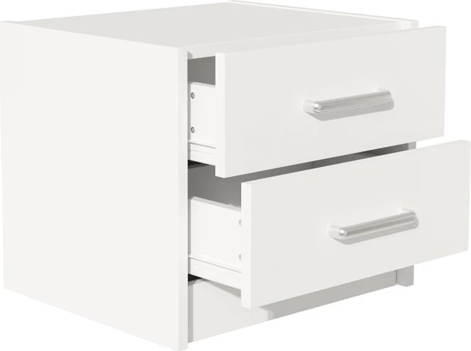 Komodinë Olympus me 2 sirtarë, ngjyrë e bardhë, 47.5x40.5x40.5