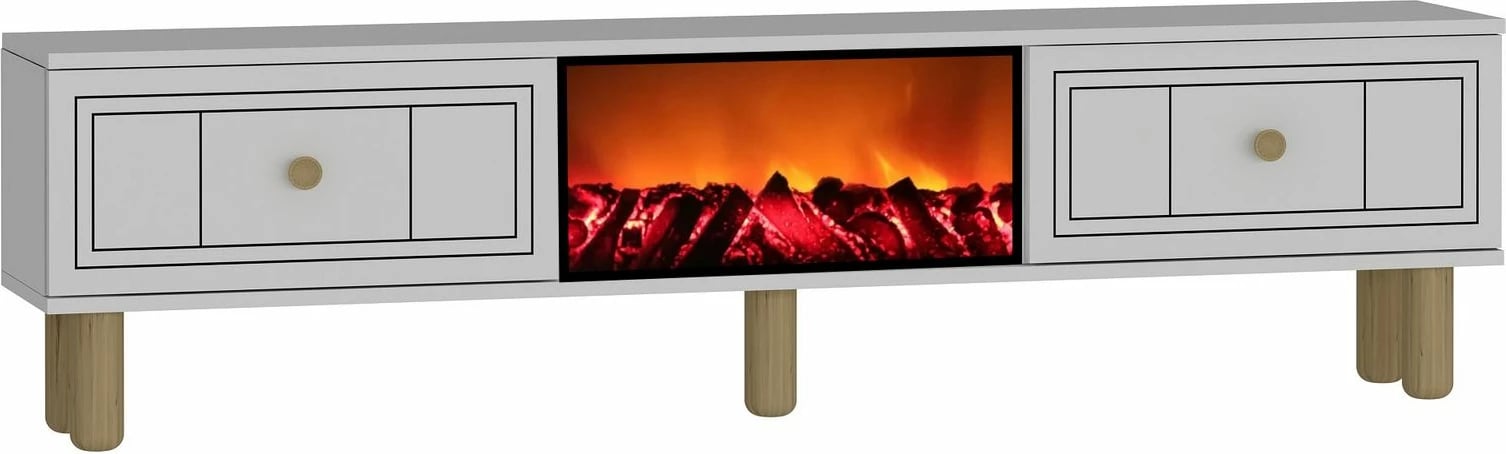 Komodë TV Skye Decor, Dario Bohem me oxhak dekorativ, e bardhë