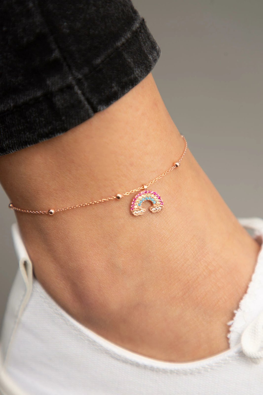 Byzylyk kyç për këmbë, argjend i veshur me ar rozë, ELKSLVR7092