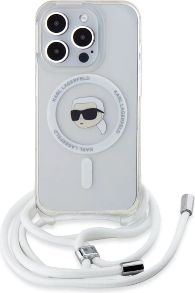 Mbështjellës Karl Lagerfeld Crossbody IML Karl Head MagSafe për iPhone 16 Pro Max, Transparent