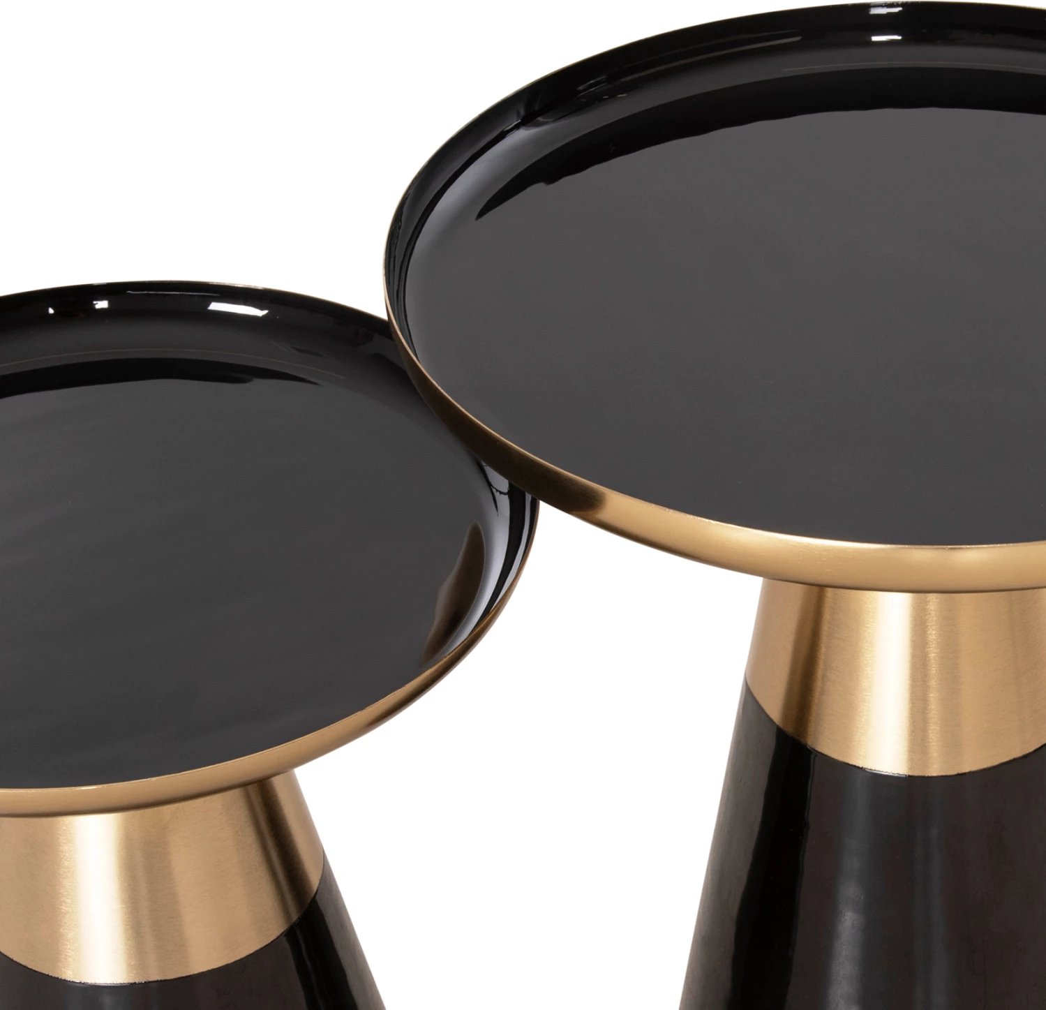 Tavolina kafeje 2 copë OLUF FH9922 metal i emaluar-ngjyrë e zezë me shkëlqim-ari mat Φ50 & Φ41 cm