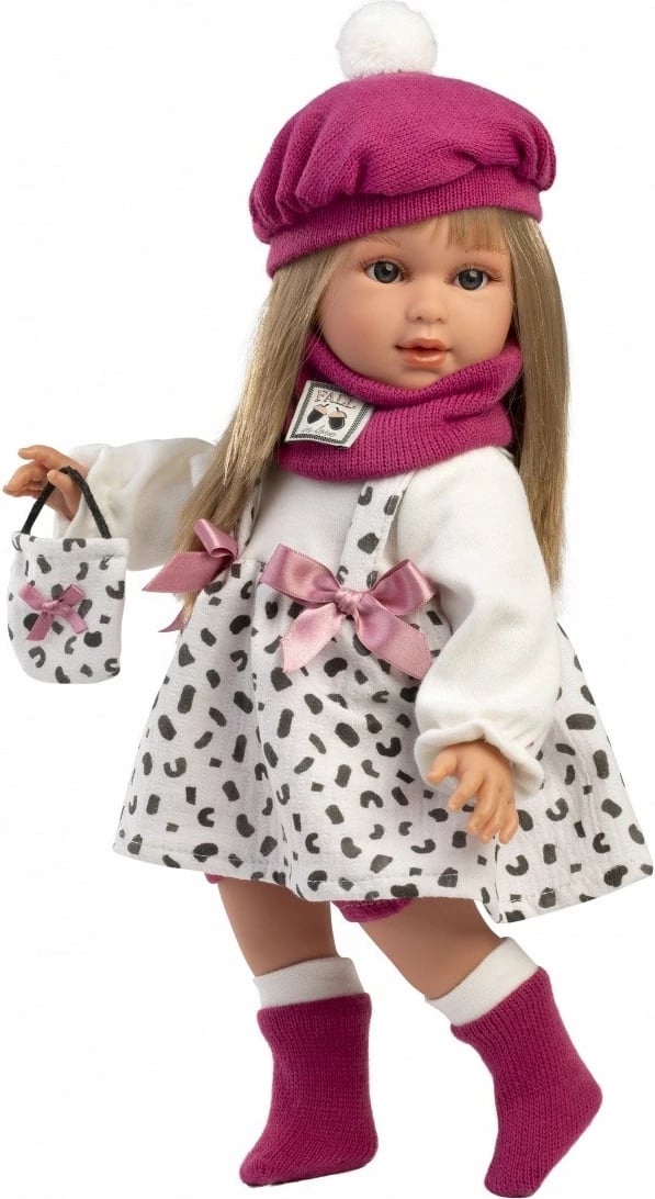 Kukull, Llorens, Carla 54050, 40 cm, bark pambuk + duar/këmbë/kokë vinil, set 7 pjesë, rozë/bardhë