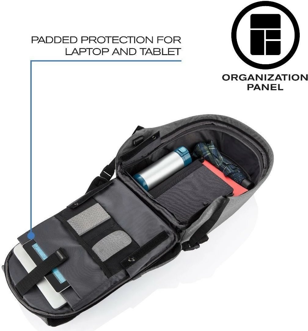 çantë shpine anti‑vjedhje, XD Design, Bobby Hero Small P705.702, 13.3 inç, 10.5L, port USB, RPET, gri