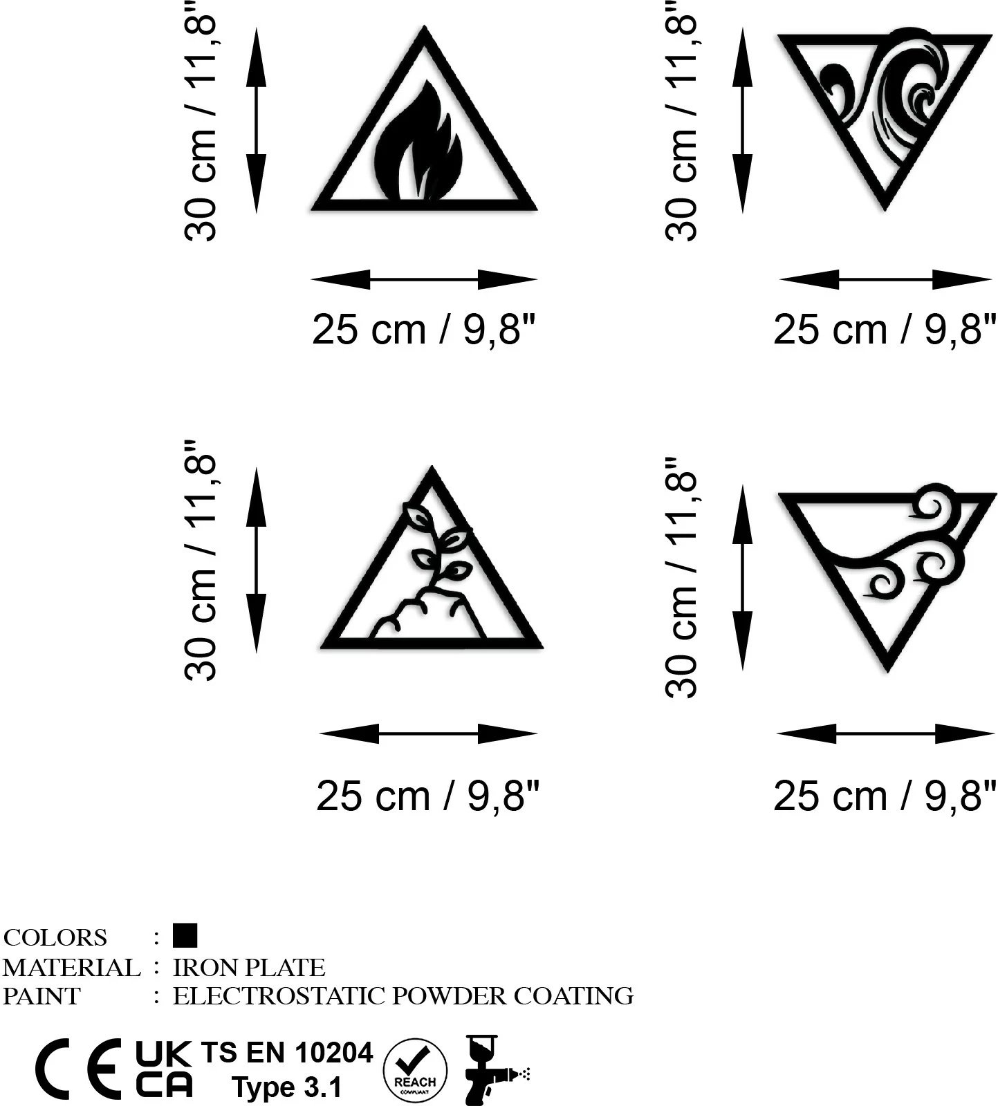 Aksesor dekorativ metalik për mur Wallity, për elemente, 4 pjesë