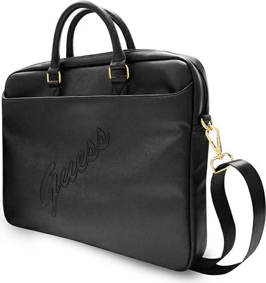 Çantë laptopi Guess Saffiano Script, deri 16", e zezë