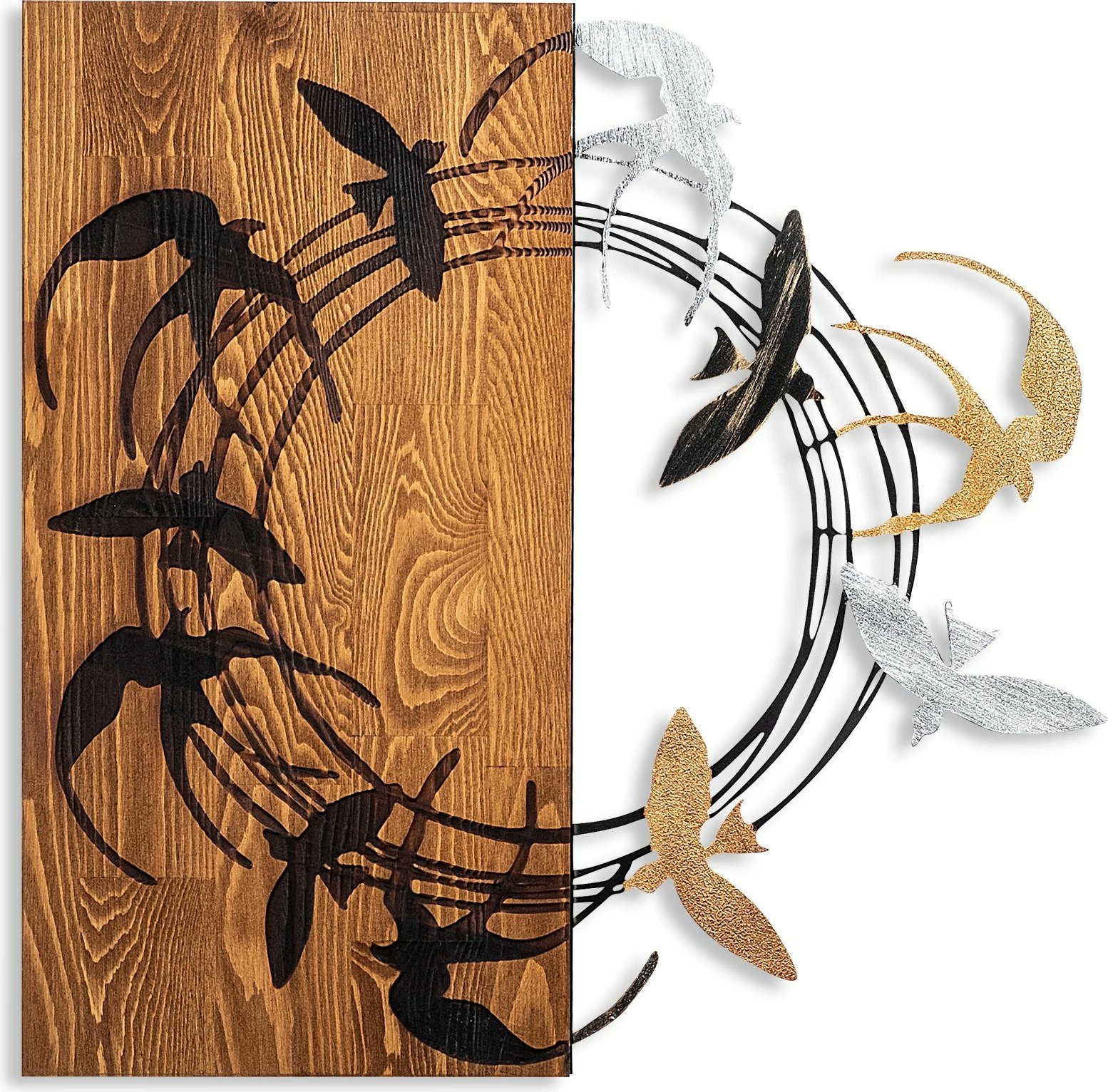 Aksesor dekorativ muri prej druri, Spiral Birds 2, ngjyrë arre dhe e zezë, Wallity, 58x58cm