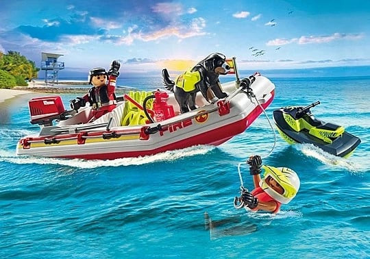 Set lodrash Playmobil Action Heroes 71464, varkë zjarrfikësash me jet ski, 52 pjesë
