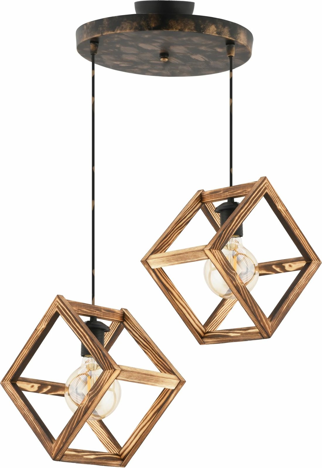 Llambadar Opviq, Cube Double G, metal dhe dru, natyral, vintage