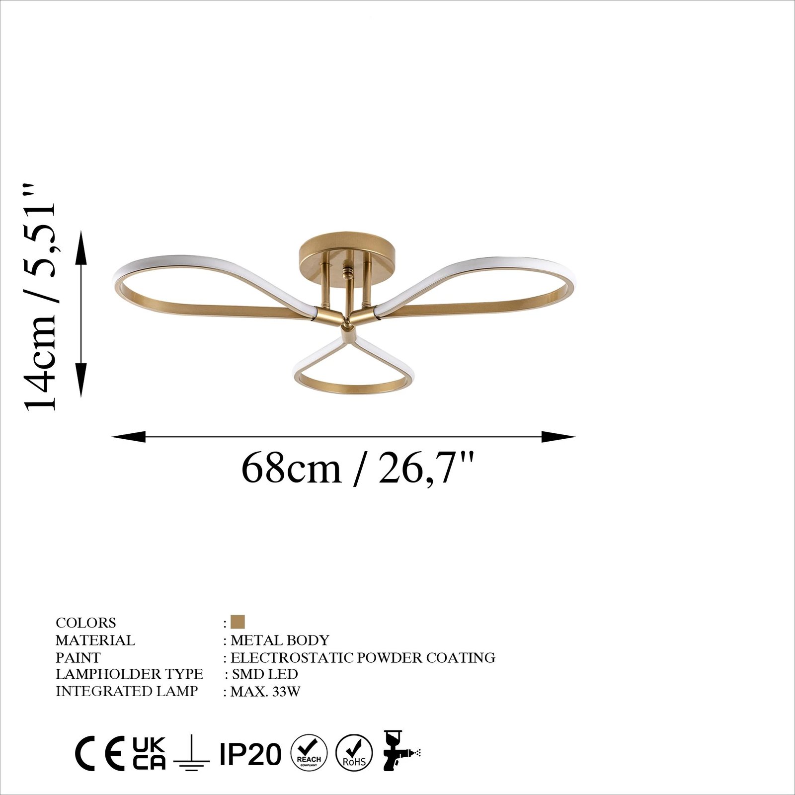 Llambë tavani Opviq, Damla - 13542, ngjyrë ari