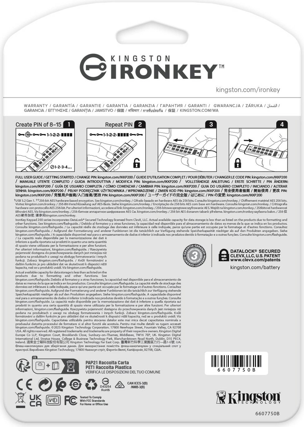 USB stick Kingston IronKey Keypad 200C 16GB USB-C blu