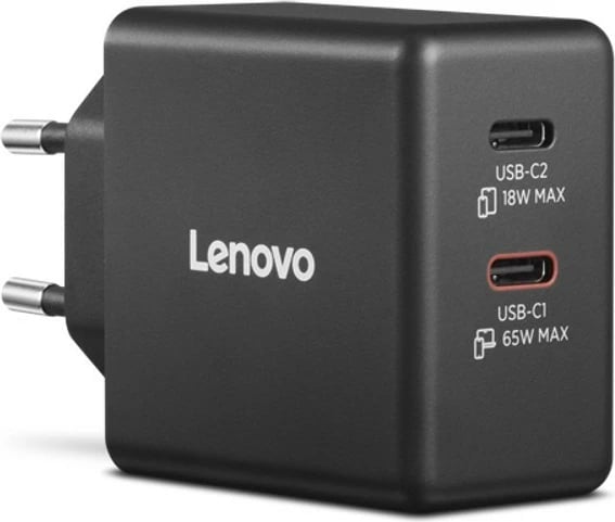 Karikues muri GaN me dy USB-C, Lenovo 40AW065BEU, 65W, me kabllo USB-C 1.5 m, zi Karikues muri GaN me dy USB-C, Lenovo 40AW065BEU, 65W, me kabllo USB-C 1.5 m, zi